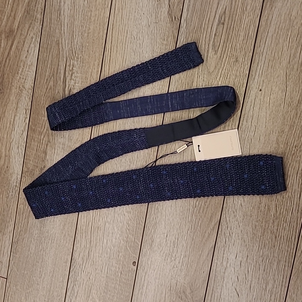 SUITSUPPLY Italy Navy Dots Pattern Knit Silk Linen Blend Mens Trunk Tie NEW - Picture 2 of 7